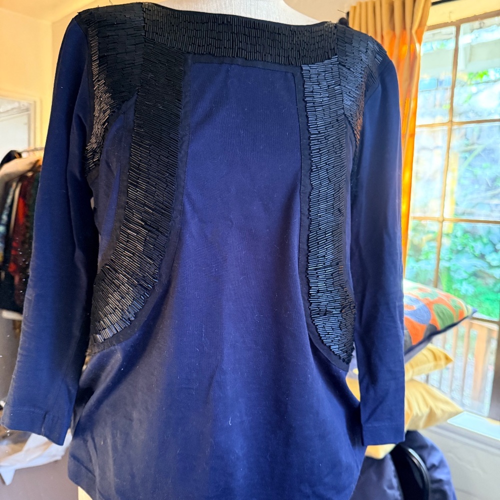 Zara Navy bugle beaded T